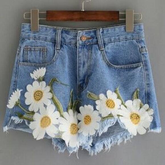 Daisy Embellished Jean Shorts - Picture 1 of 3